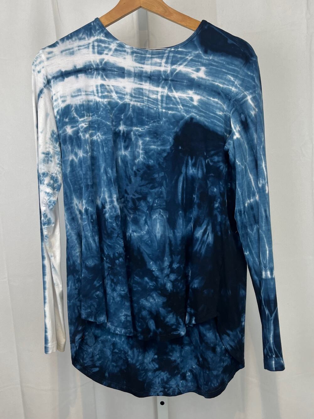 ANNIE TURBIN Hand Dyed Long Sleeve Crew Neck Tunic Tee Top Blue Size 1 US S